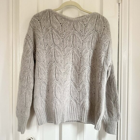 GARNET HILL light gray 98% recycled cashmere thicker Glitter Knit Sweater - Sz L - Picture 2 of 5